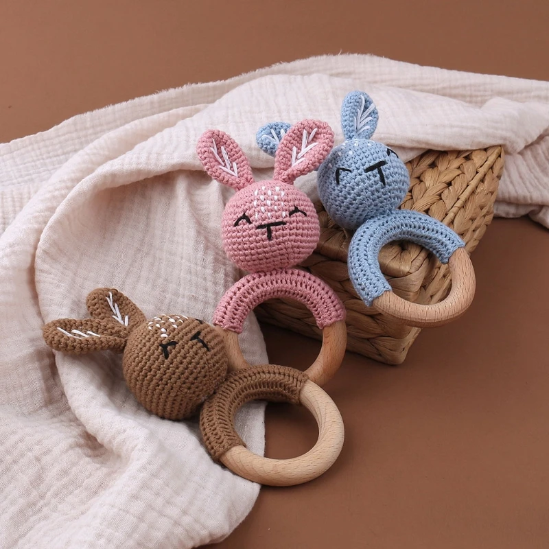 

Handmade BPA Chewing Teething Crochet Animal Rattle Knitted Hand