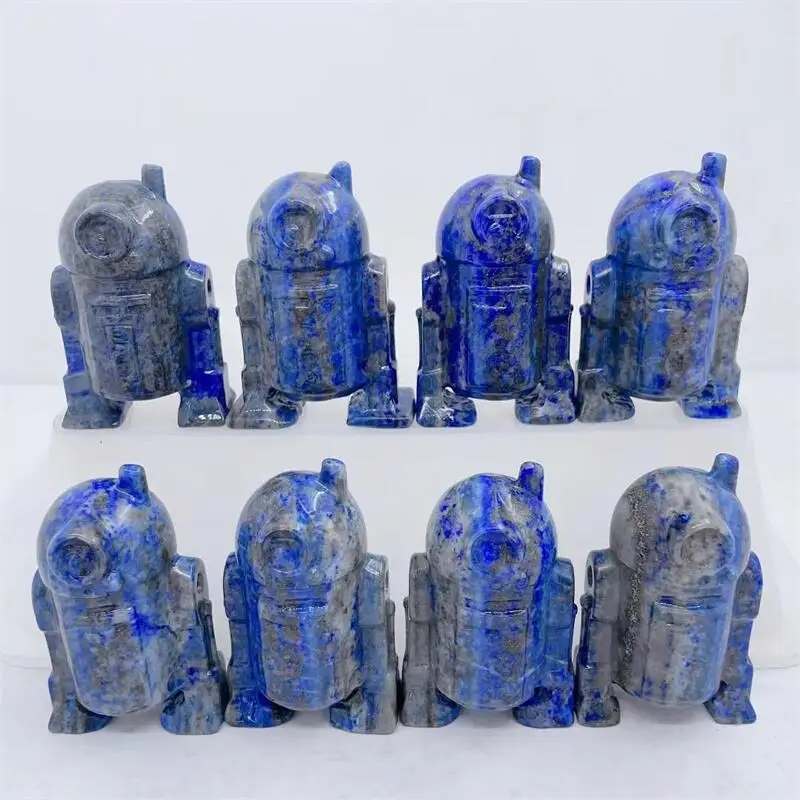 Natural Lapis Lazuli Cartoon Movie Character Robot Crystal Healing Fengshui Head Statue Room Decoration Gift 1pcs