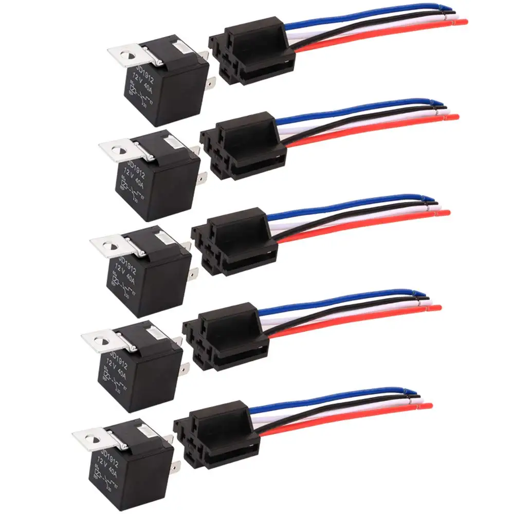 1pcs JD1912 Car Relay Harness 12V 40A 4 Pin SPST Harness Sockets Color-labeled Wires for Automotive Truck Van Motorcycle Boat