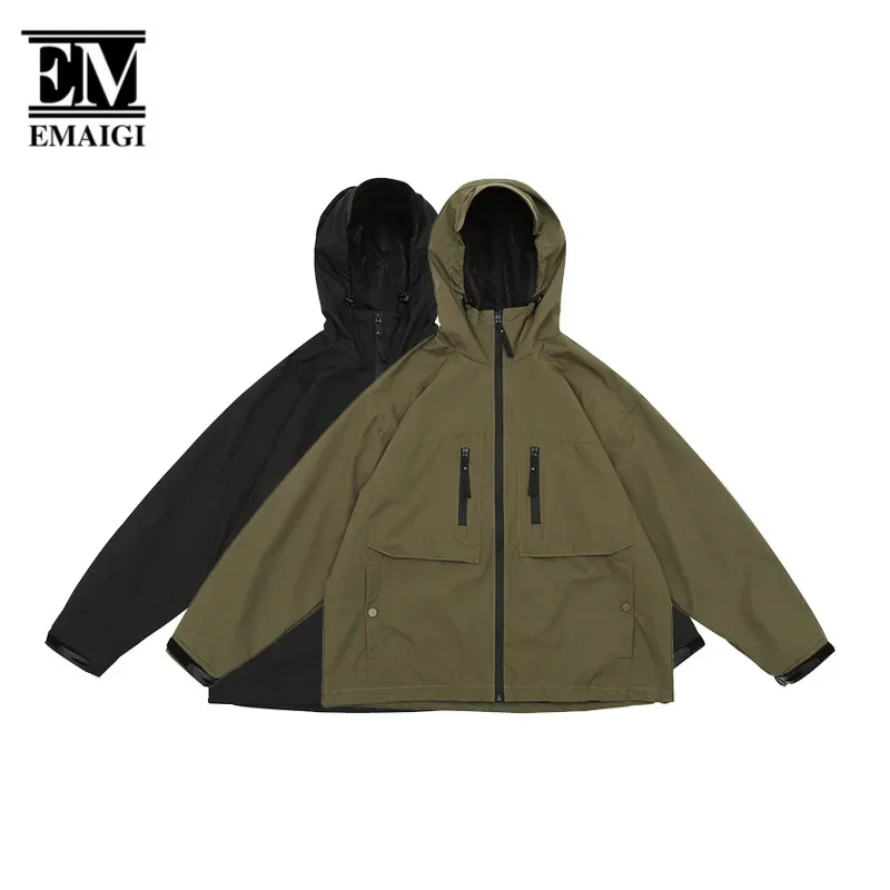 

Men Fashion Loose Casual Windproof Waterproof Outdoor Techwear Camping Fishing Hooded Cargo Jacket Unisex Coat Women Outerwear