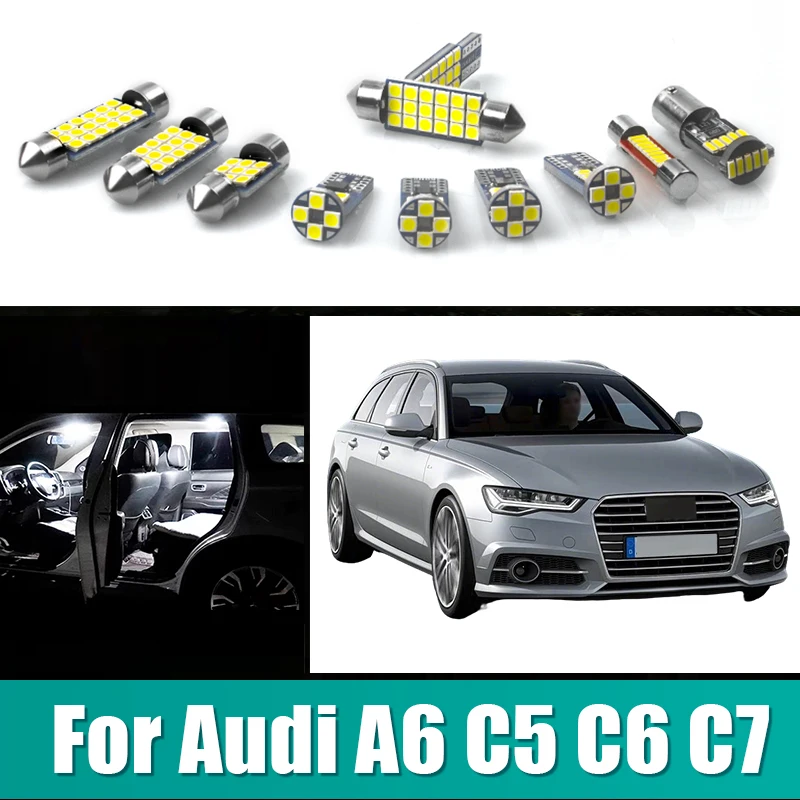 

For Audi A6 S6 RS6 C5 C6 C7 Sedan Avant 12V Car LED Bulbs Kit Interior Dome Lamp Vanity Mirror Glove Box Trunk Light Accessories