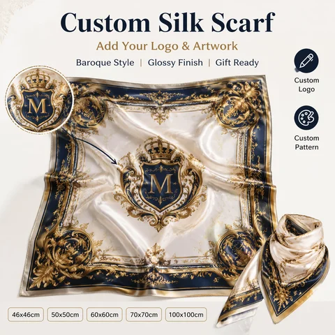 Custom Design Silk Feel Scarf Personalized Heat Transfer Print Square Satin Head Scarf for Women