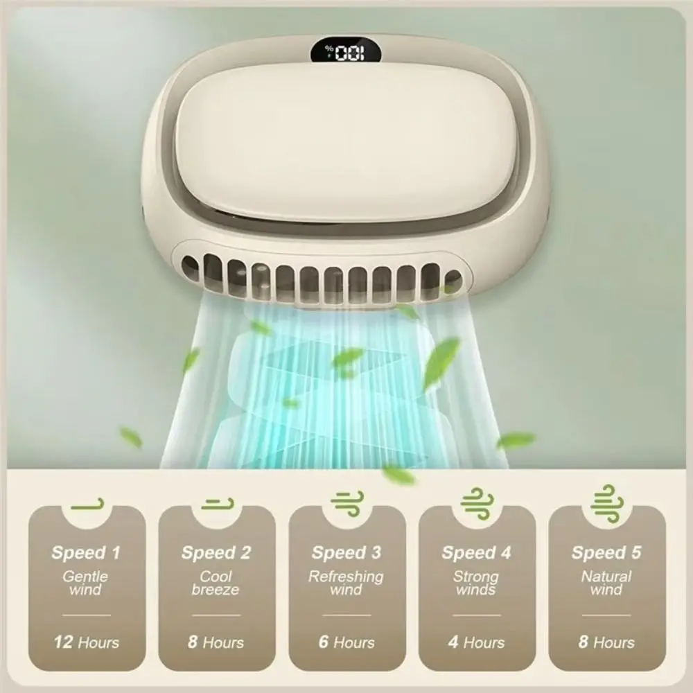 5 Speed Adjustable Portable Rechargeable Fan Large Capacity Battery Handheld Design Hanging Neck Fan Multi-function