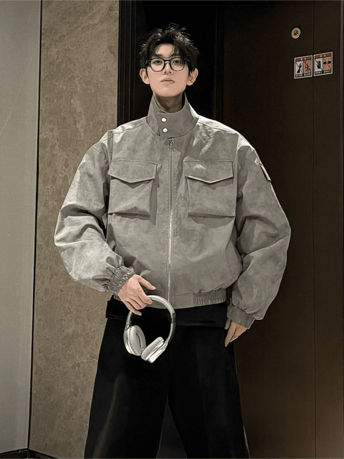 

Trendy Men's Dyed American Sle PU Leather Jaet Pilot Coat Spring Autumn Multiple kets Workwear Outerwear