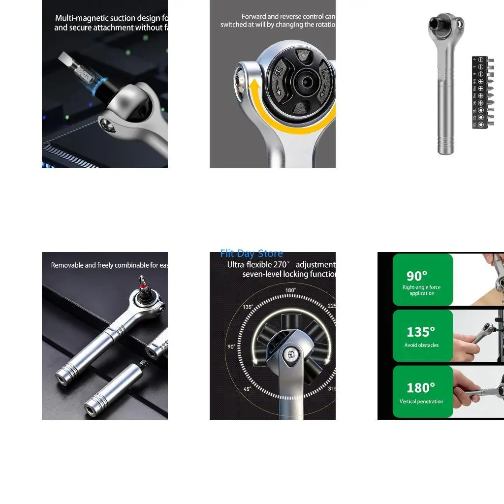 F92C Universal Ratcheting Wrench Set With Flexible 180°Swivel Head And Quick Forward and Reverse For Tight Space Auto Repair