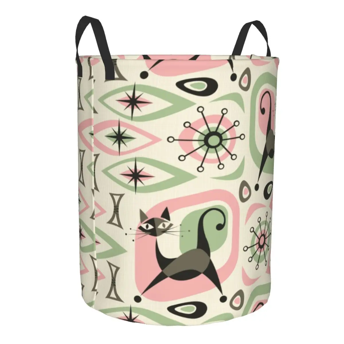 Mid Century Cat Abstract Laundry Basket Foldable Large Clothing Storage Bin Retro Animal Pet Baby Hamper