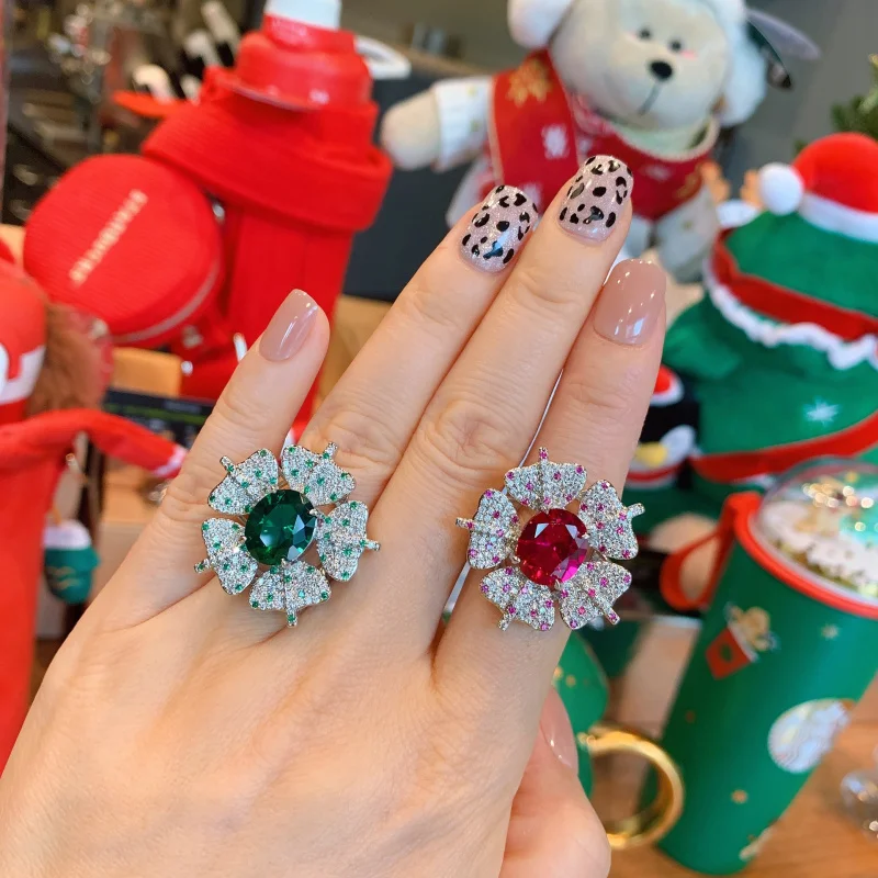 

New hot-selling European and American style vintage gemstone ring with creative floral design, adjustable main stone size 10*12