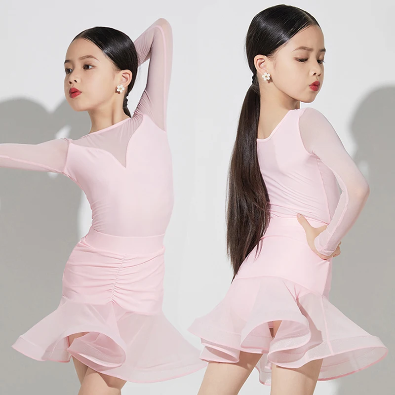 

Child Ballroom Dance Competition Dresses Girls Pink Salsa Tango Samba Rumba Dance Latin Dress Kids Dance Clothes Performances