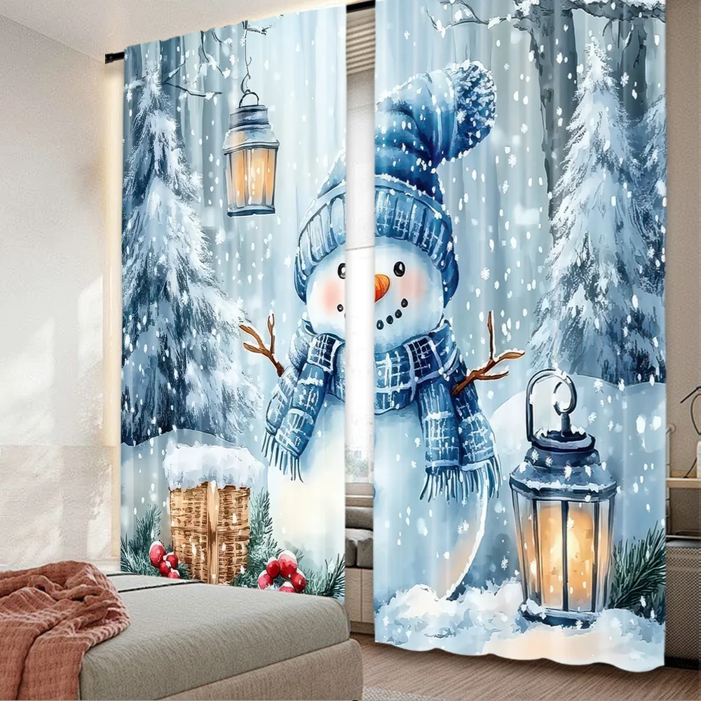2 Stück 2D-Flachdruck Frohe Weihnachten Party Vorhänge WinterGlow scopic und stilvoll 100 % Polyesterfaser Partydekorationen für
