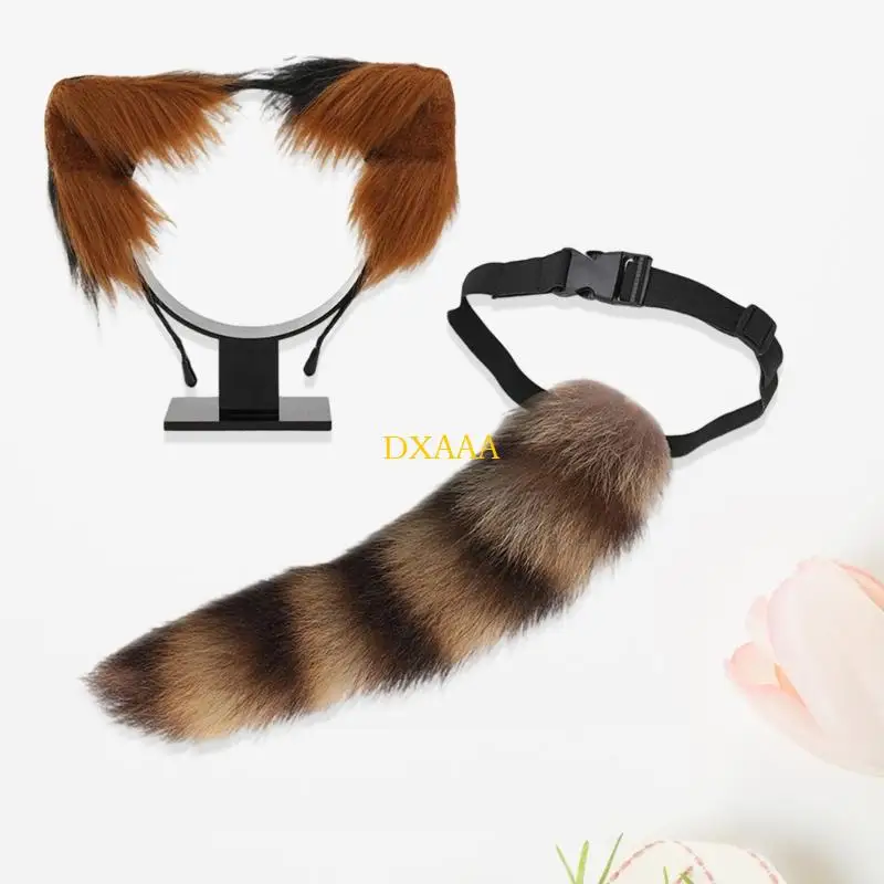DXAA Halloween Cosplay Accessoires Animal Tail Kostüm und pelziges Ohrstirnband -Set