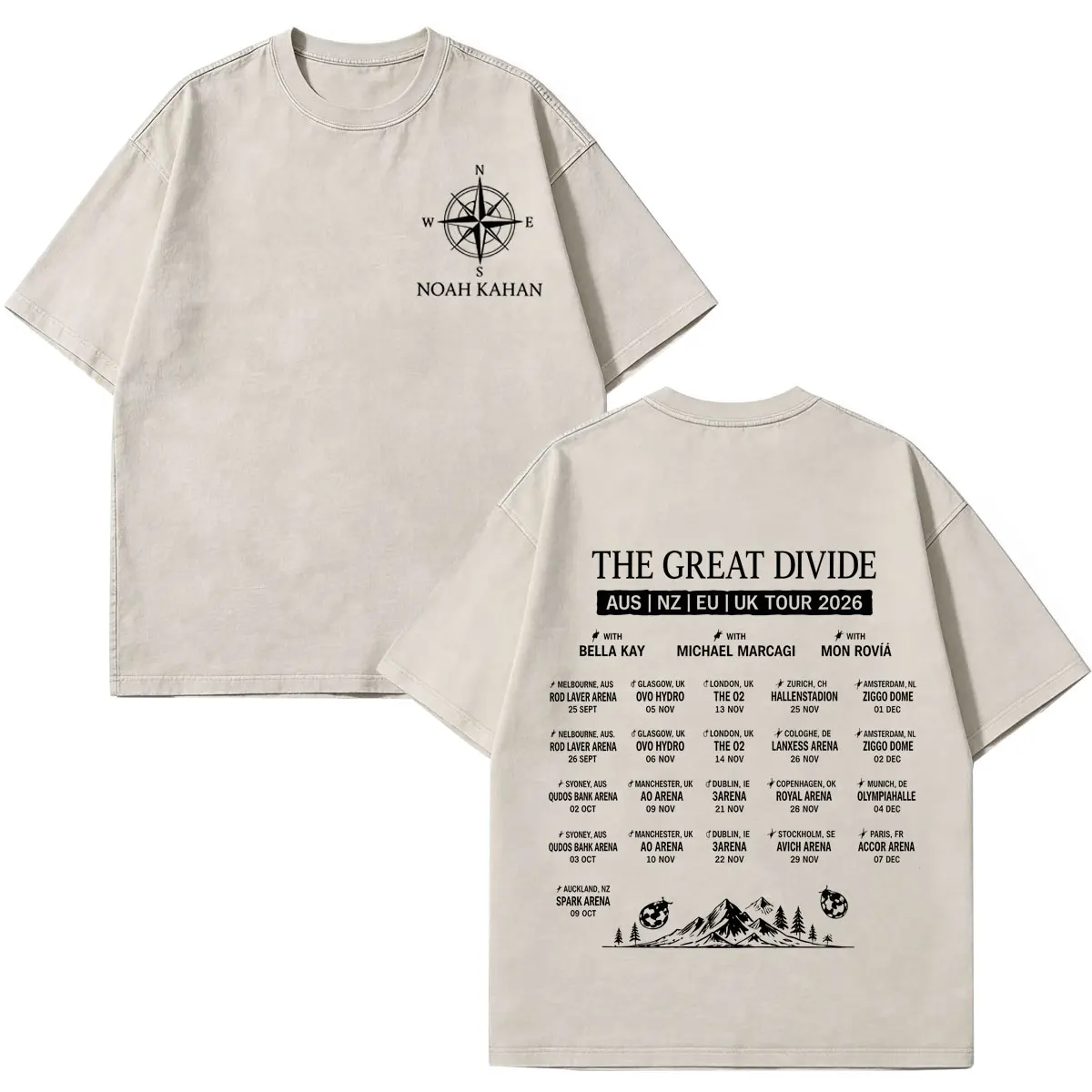 Noah Kahan The Great Divide Tour 2026 Graphic Vintage Washed T-shirt Men Women Fashion T-shirt Casual Cotton T-shirts Streetwear