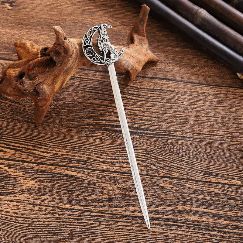 Viking Retro Gothic Moon Wolf Hair Stick Hair Clip Fashion Personality Trend Multi Functional Hair Accessories Perfect Gift Sele