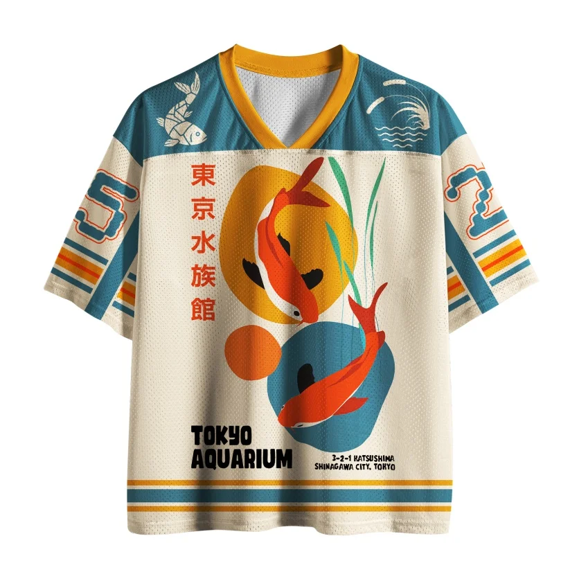 Tokyo Aquarium Men's T-shirt Classic V-neck 3D Quick Drying Casual Outdoor Sports Parent-child Style Men's and Women's Tops