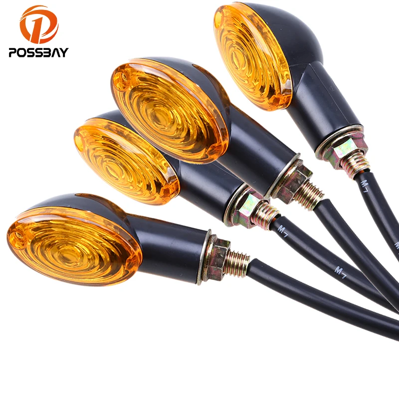 

POSSBAY 4Pcs/Lot Motorcycle Turn Signal Light Amber Indicators Blinker for Suzuki Harley Honda Scooter Flashing Lamp