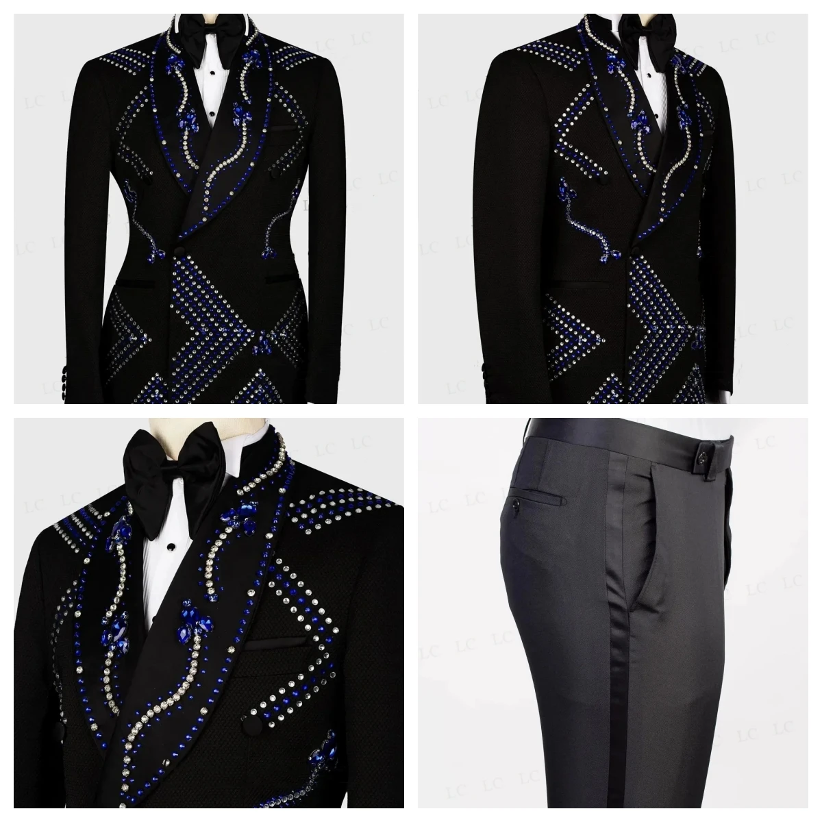 

Luxury Beadings Shiny Diamonds Wide Lapel2 Pieces Men Suits Blazer Pants One Button Plus Size Formal Prom Wedding Groom Tailored