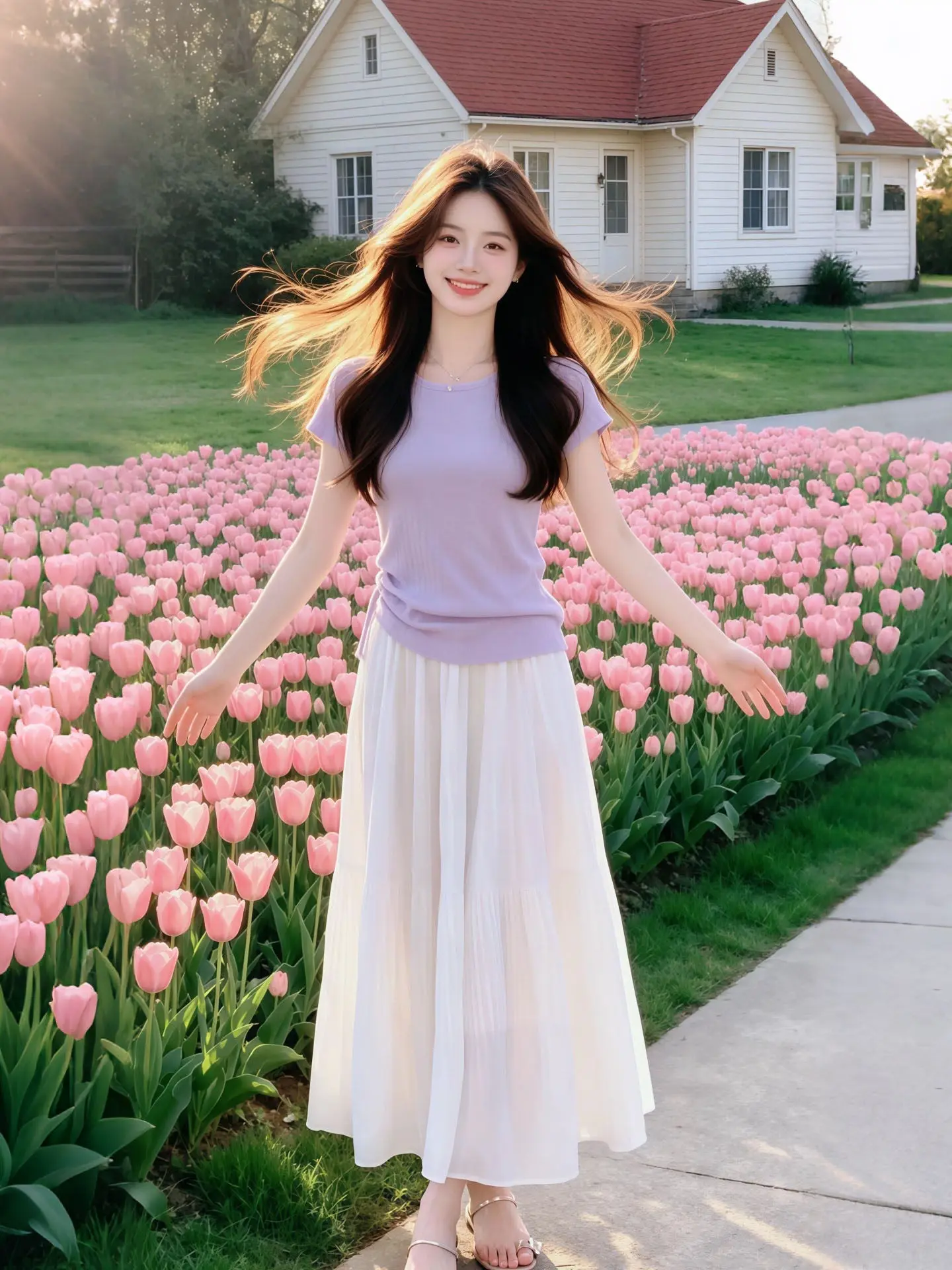 

2026 Summer Trendy Korean Style Women's Fashion Set High Waist Pleated Skirt Versatile Top Breathable Lightweight round Neck ...