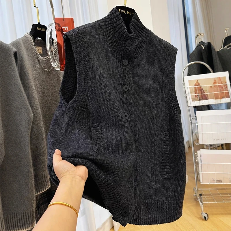 

Extra Large 300 Pou Stand Collar Svel Knit Vest ex Autumn Winter oulder Design Knitted Sweater American Casual...