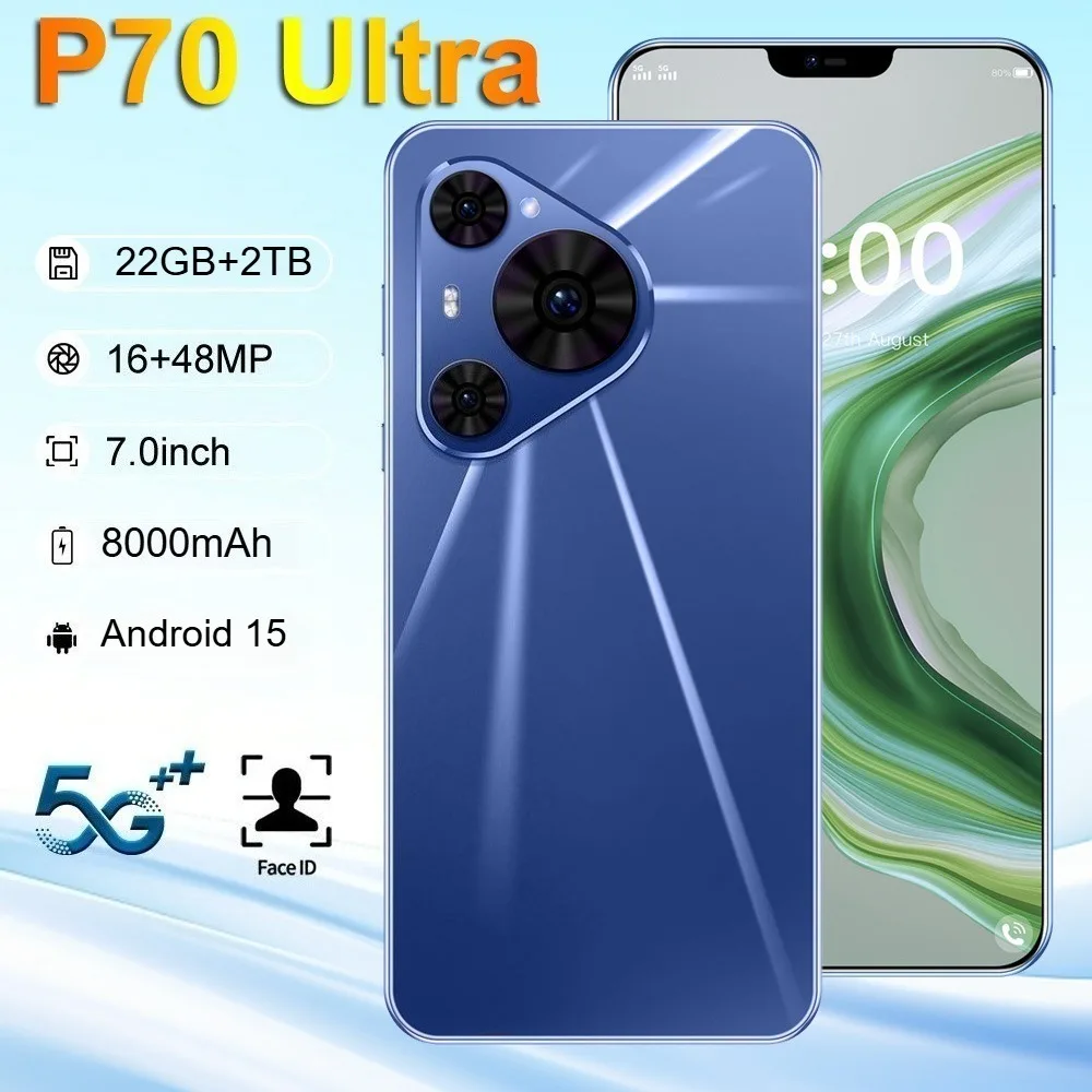 

Brand New P70 Ultra 7.0 inch Global Edition Original Smart 22GB+2TB 5G Dual Card 8000mAh Battery Facial Recognition Function