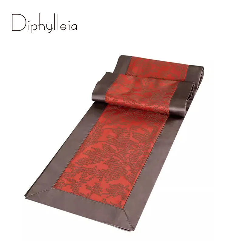 

Diphylleia Luxury Table Runner Highly Unique Design Elegant Silky Orange Red Jacquard Decorative Accent Bedding Scarf 30x250cm