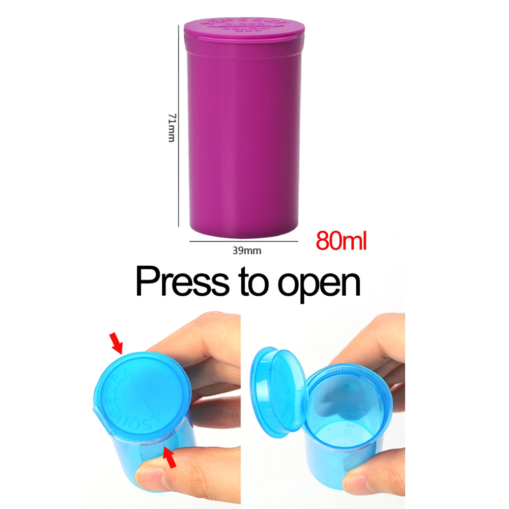 100pcs Moisture Pop Top Bottle Pill Box 80ml Proof Squeeze Storage Case Stash Jar Spice Container Travel Smoking Accessories