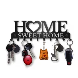 Home Sweet Home Black Metal Key Holder & Wall Organizer - Rust-Resistant, Wall-Mounted Hooks for Keys, Hats, Bags - Perfect for