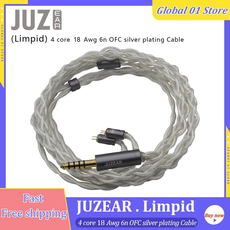 JUZEAR Limpid IEM Cable 4 Core 2.2 Awg 6N OFC Copper Silver Plated 2.5 3.5 4.4mm Gold Plated Plugs 2Pin Earphone Upgrade Cables