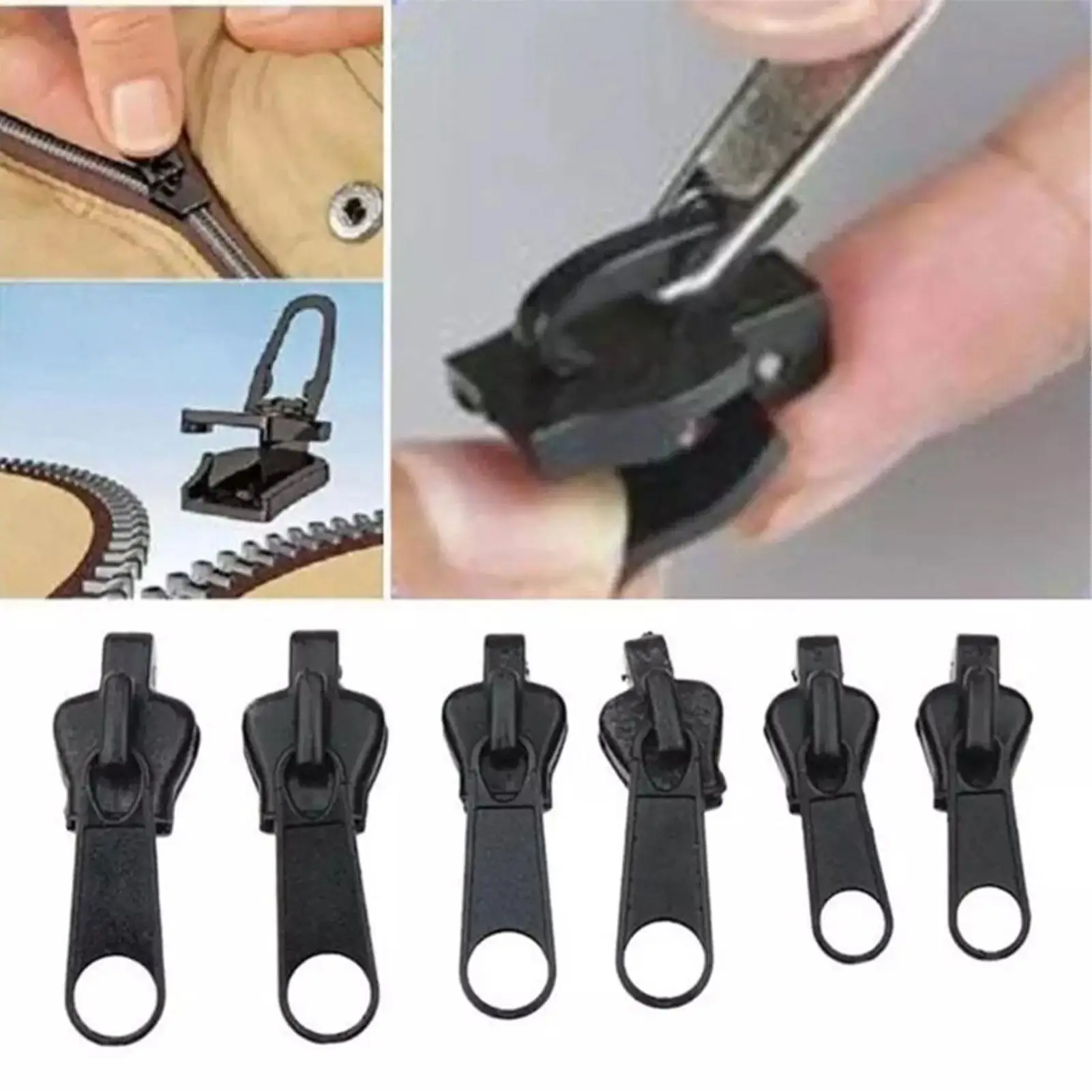 Reißverschlusskopf-Reparaturset 6 Stück Robuster Zipper-Fixierer Reißverschlusskopf-Zubehör Abnehmbarer Reißverschluss-Zipper-Ersatz für Kleidung oder Taschen