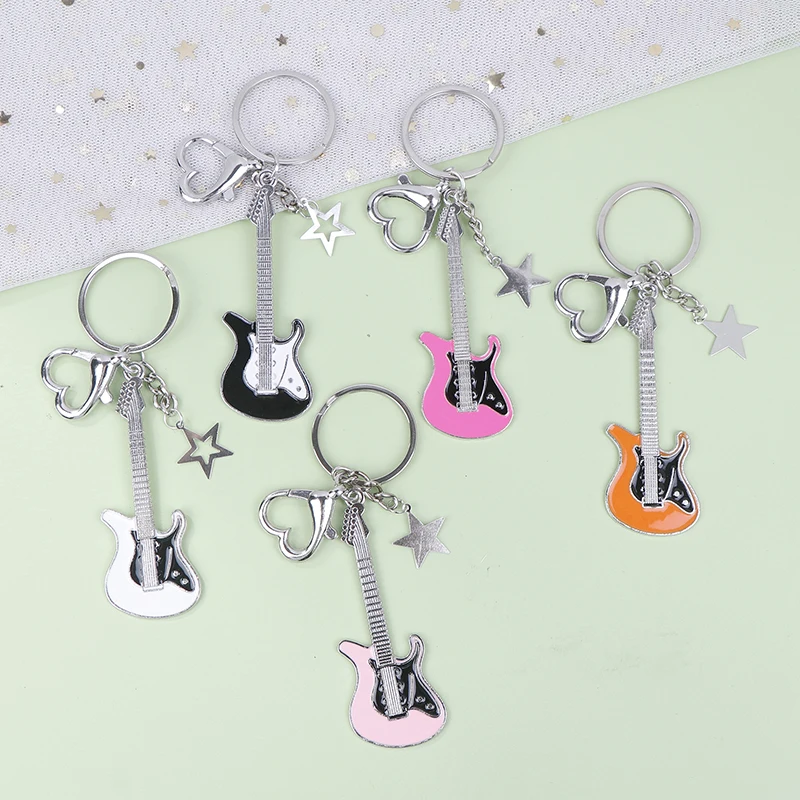 

Y2k Guitar Love Heart Key Chain For Men Women Cool Pentagram Car Handbag Phone Case Pendent Fashion Rock Punk Accessories Gift