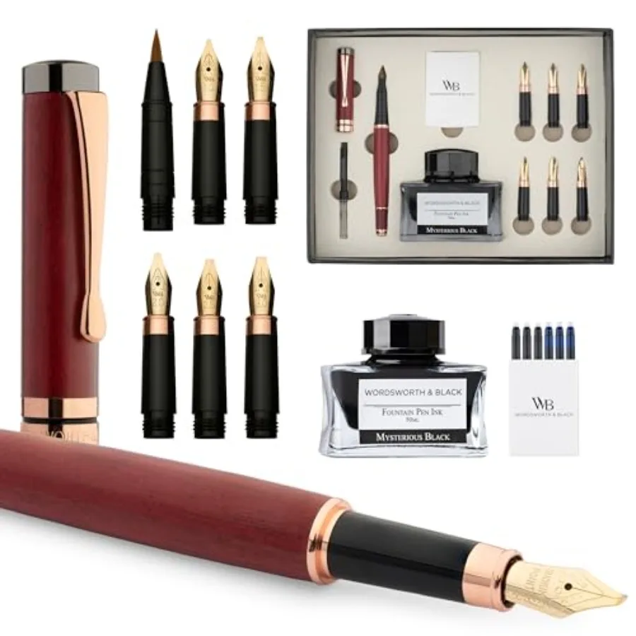 

Calligraphy Pen Gift Set Includes Ink Bottle 6 Ink Cartridges Refill Converter 6 Replacement Nibs Luxury Bamboo Journaling Smoo