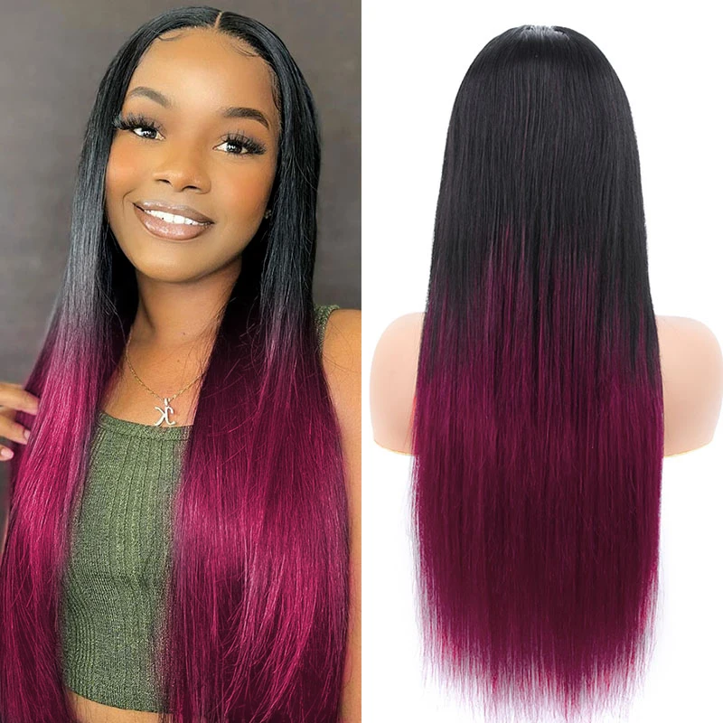 

99J Ombre Color Straight 4X4 Lace Frontal Wigs For Women HD Lace Closure Wig Pre Plucked Burgundy Straight Lace Closure Wig