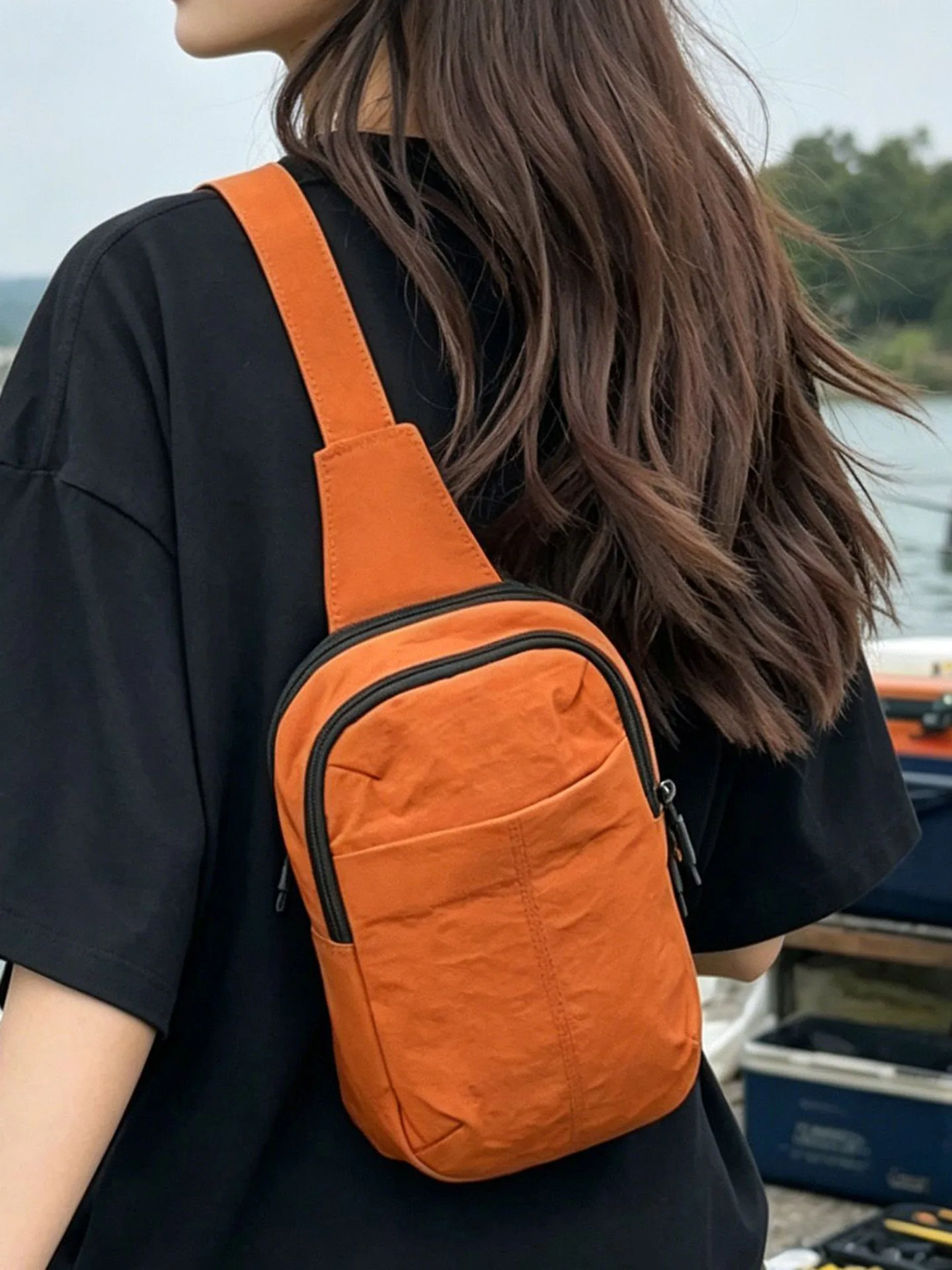 multifunctional-outdoor-cycling-chest-bag-women's-crossbody-phone-bag-summer-new-style-casual-soft-nylon-fabric-zipper-c