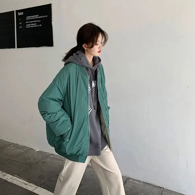 Deeptown-Chaqueta Bomber acolchada para mujer, ropa de calle de moda coreana, chaquetas acolchadas Vintage de gran tamaño, prendas de vestir