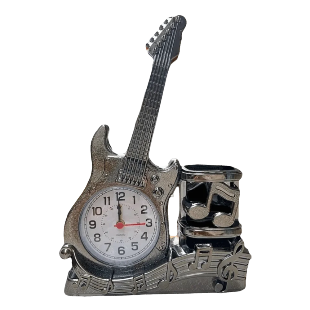 Battery Powered Guitar Alarm Clock Stylish Violin Chic Creative Desktop Ornament Clock Creative Design Pen Holder Clock