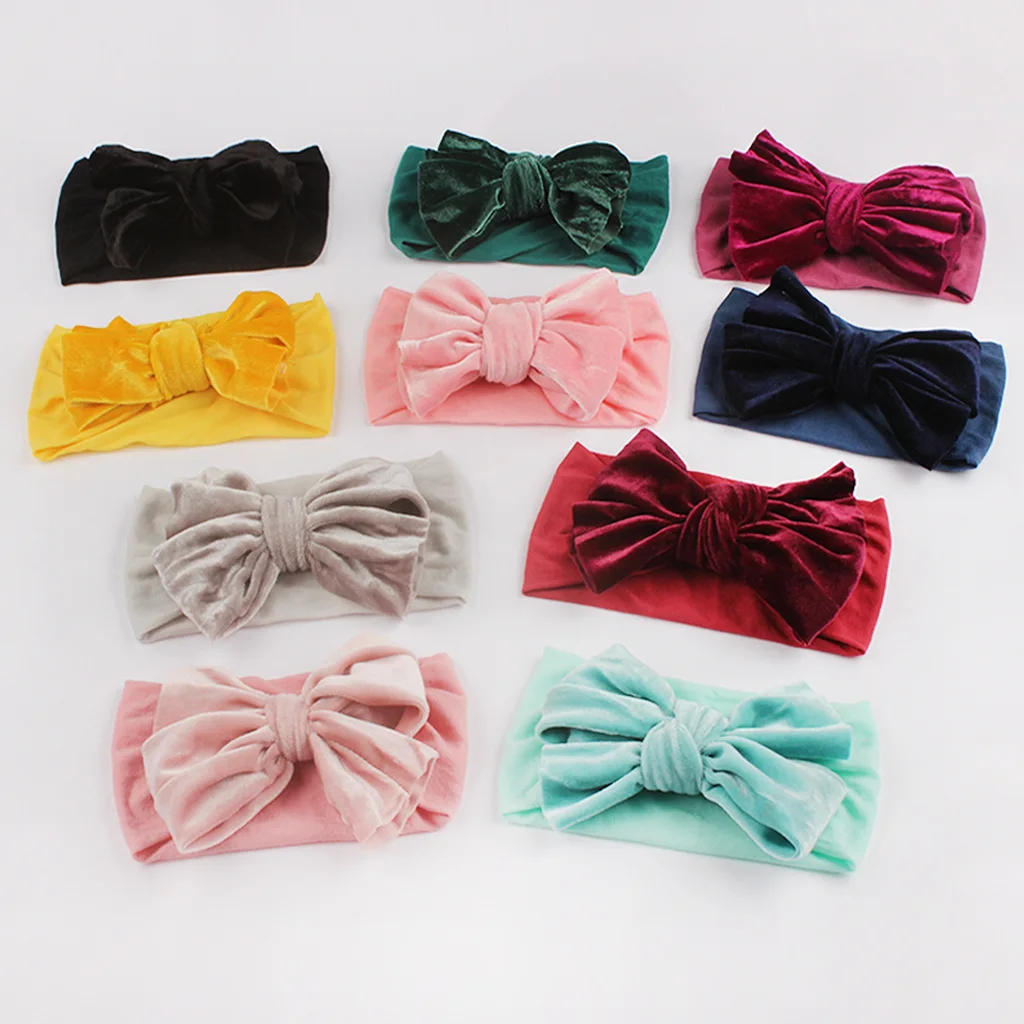 Velvet Bow Baby Turban Headband 11 Colors Stretch Head Wrap Newborn Girls Hair Gift Party Wedding Daily Photoshoot 0-24M