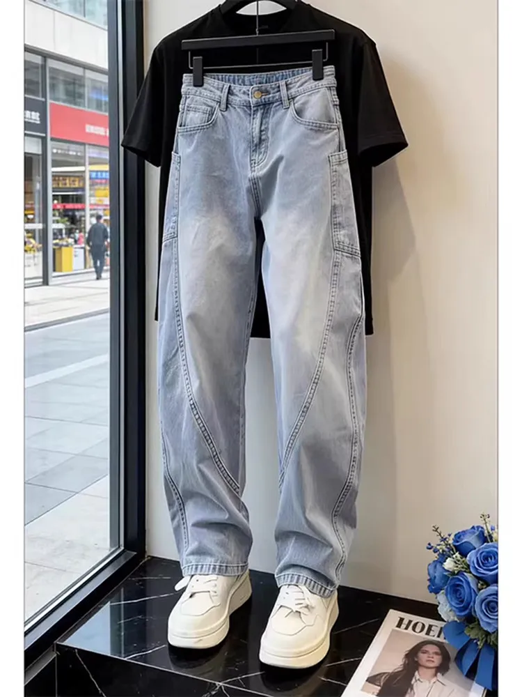 American Style Knife  Slim Fit Straight Leg Jeans Men's Design Sensation  Workwear Trousers Youthful Popular Jeans