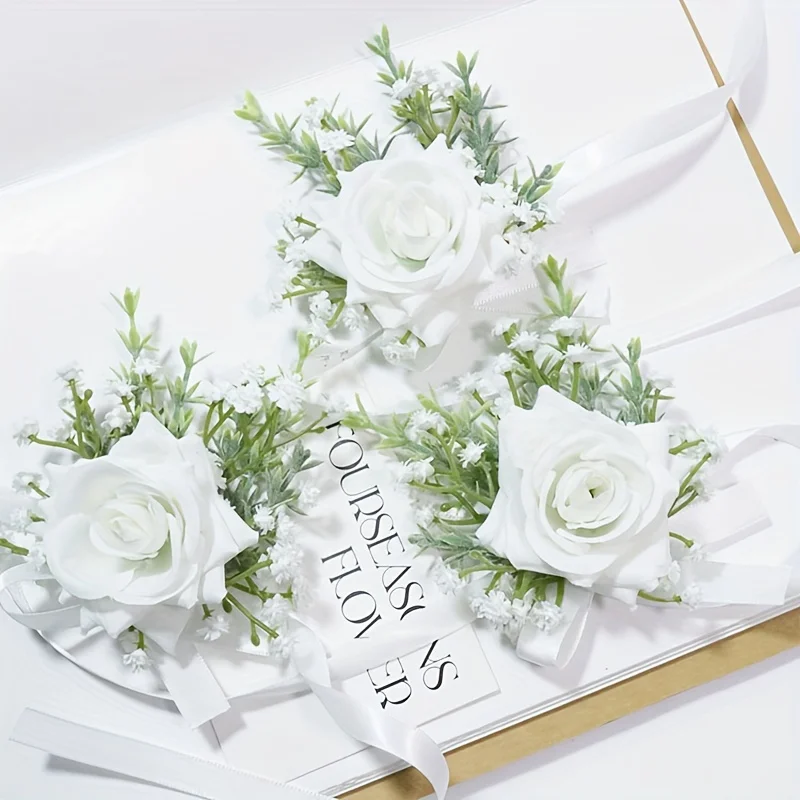 1pcs Wedding Flower Art Business Celebration Opening Guests Breast Flower Hand Flower White Sky Star Rose