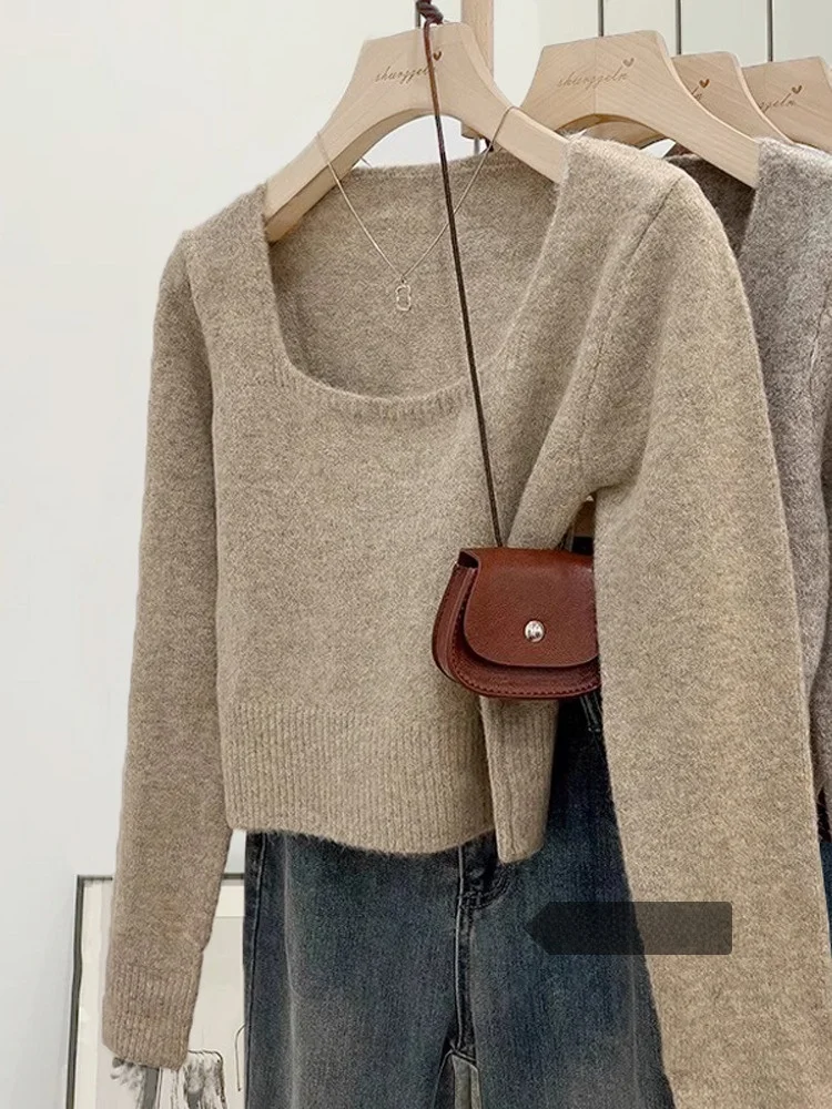 

Oaeal Square Ne Knitwear Women's ort Sle Soft Cozy Winter Faion oulder Fit Sweater Korean Version Long Sve Top