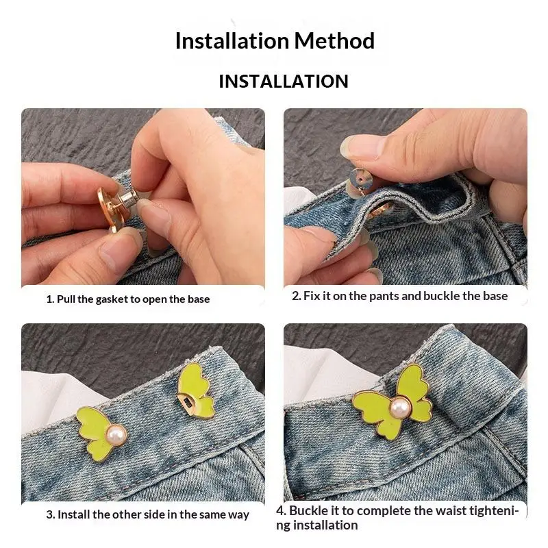 Perlen-Schmetterling Verstellbarer Hosen-Taillenversteller Jeans-Legierungsknopf Kein Nähen Erforderlich Einfach zu Installierende Zubehörstifte Knöpfe – Detail 7