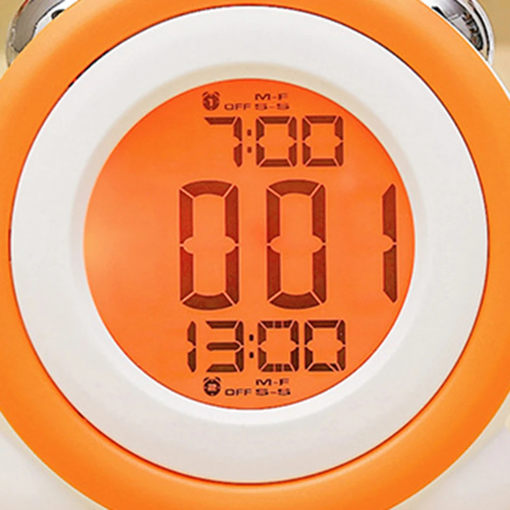 

Bedroom Electronic Clock Alarm Orange Round Desktop Digital Light Stay in Clocks