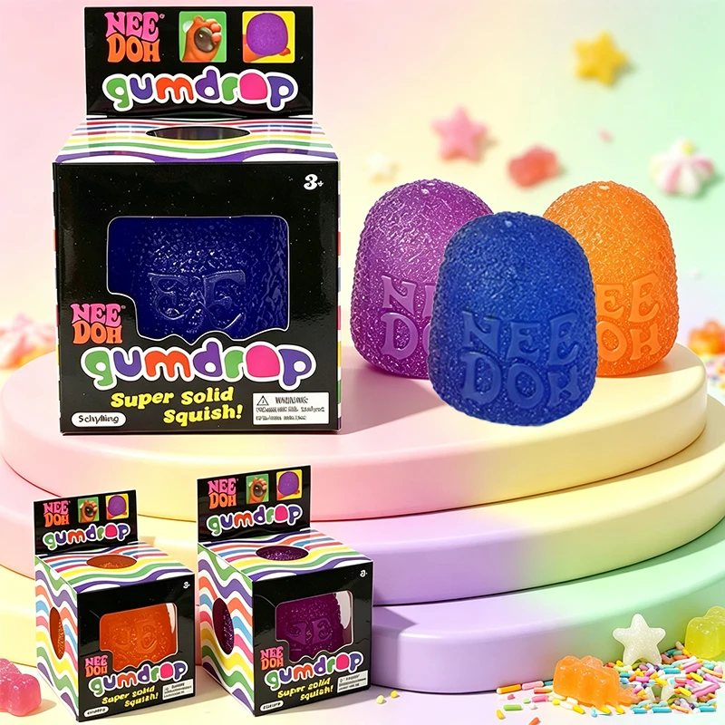 Needoh Gumdrop Squishy Squeeze Ball 3 Colors Mochi Texture Decompression Fidget Toy Relaxing Hand Therapy Sensory Office Gift