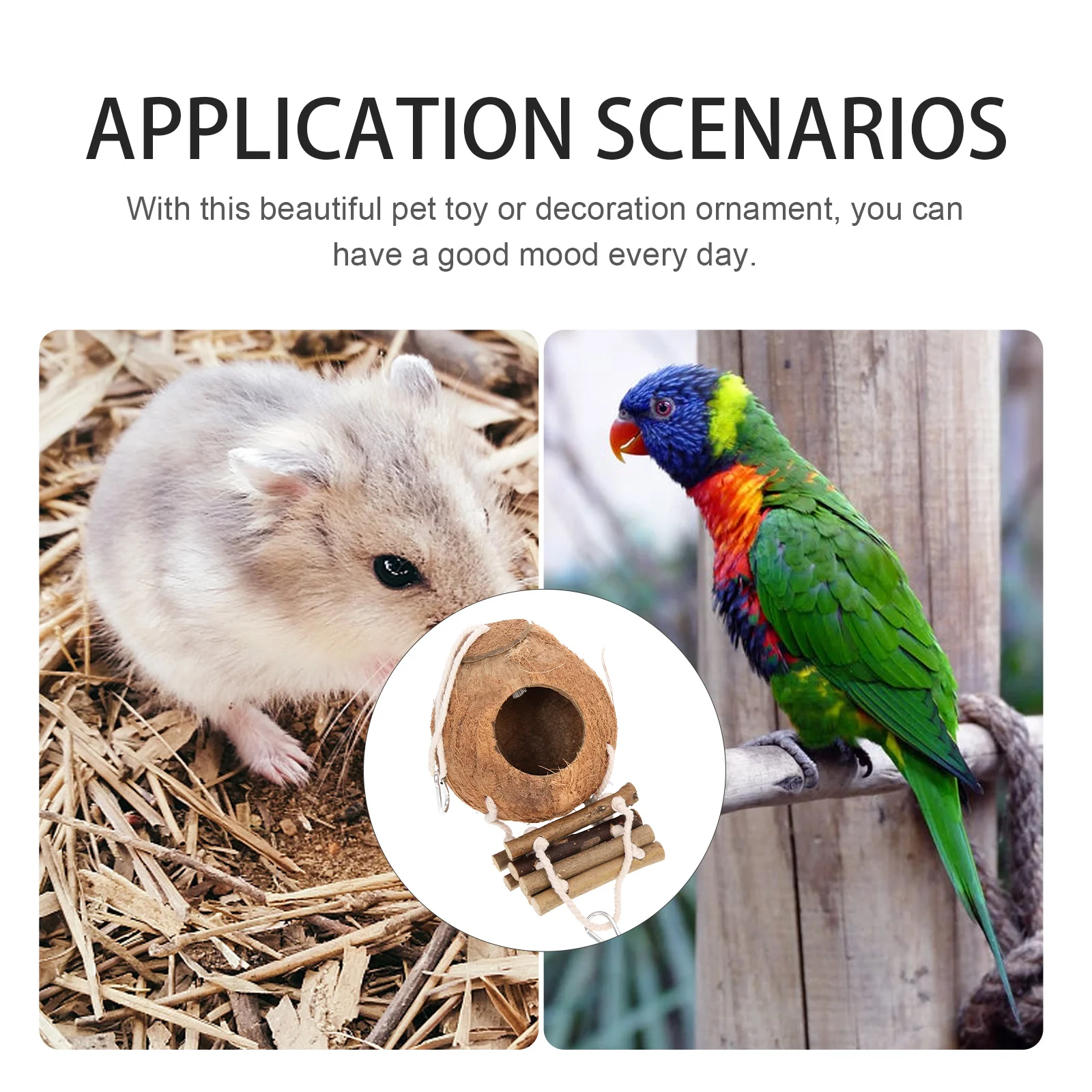 

1 set Coconut Shell Hideout For Birds Hamsters Natural Wooden Hanging Pet Nest Wear-Resistant Bird Decorative Animal