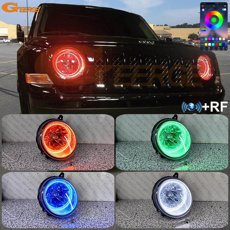 For Jeep Patriot 2007 - 2012 2013 2014 2015 2016 2017 Bluetooth App Ultra Bright Multi Color RGB LED Angel Eyes Kit Halo Rings