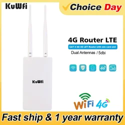 KuWFi-enrutador WiFi 4G LTE para exteriores, enrutador inalámbrico CAT4 de 300Mbps con tarjeta Sim, punto de acceso impermeable para el hogar, cobertura WIFI RJ45 WAN LAN