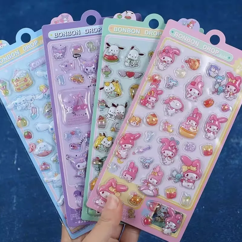 Sanrio Kuromi 3D Stickers Cute Cinnamoroll My Melody Cartoon Mobile Phone Decorations Transparent Jelly Stickers Gift for Girls