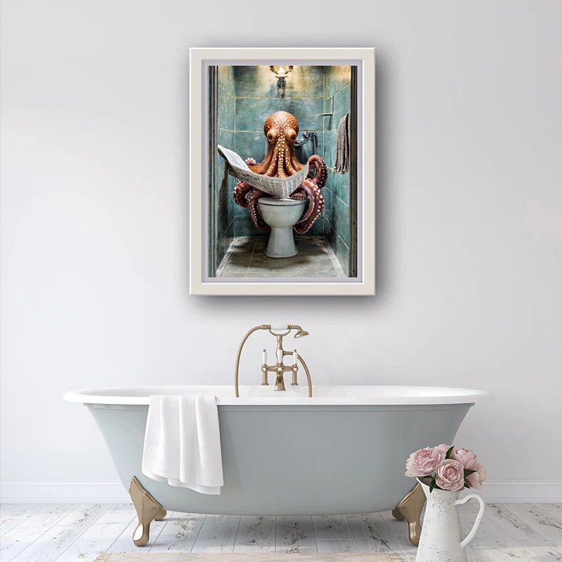 Funny Toilet Animals Reading Newspaper Portrait Raccoon Meerkat Poster Canvas Painting Wall Art Pictures Home Bathroom Decor