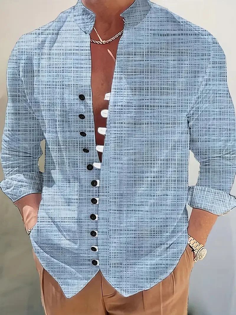 Men Linen Shirts New Print Button Shirt Fashion Stand Up Collar Loose Men's Shirts Streetwear Casual Beach 2026