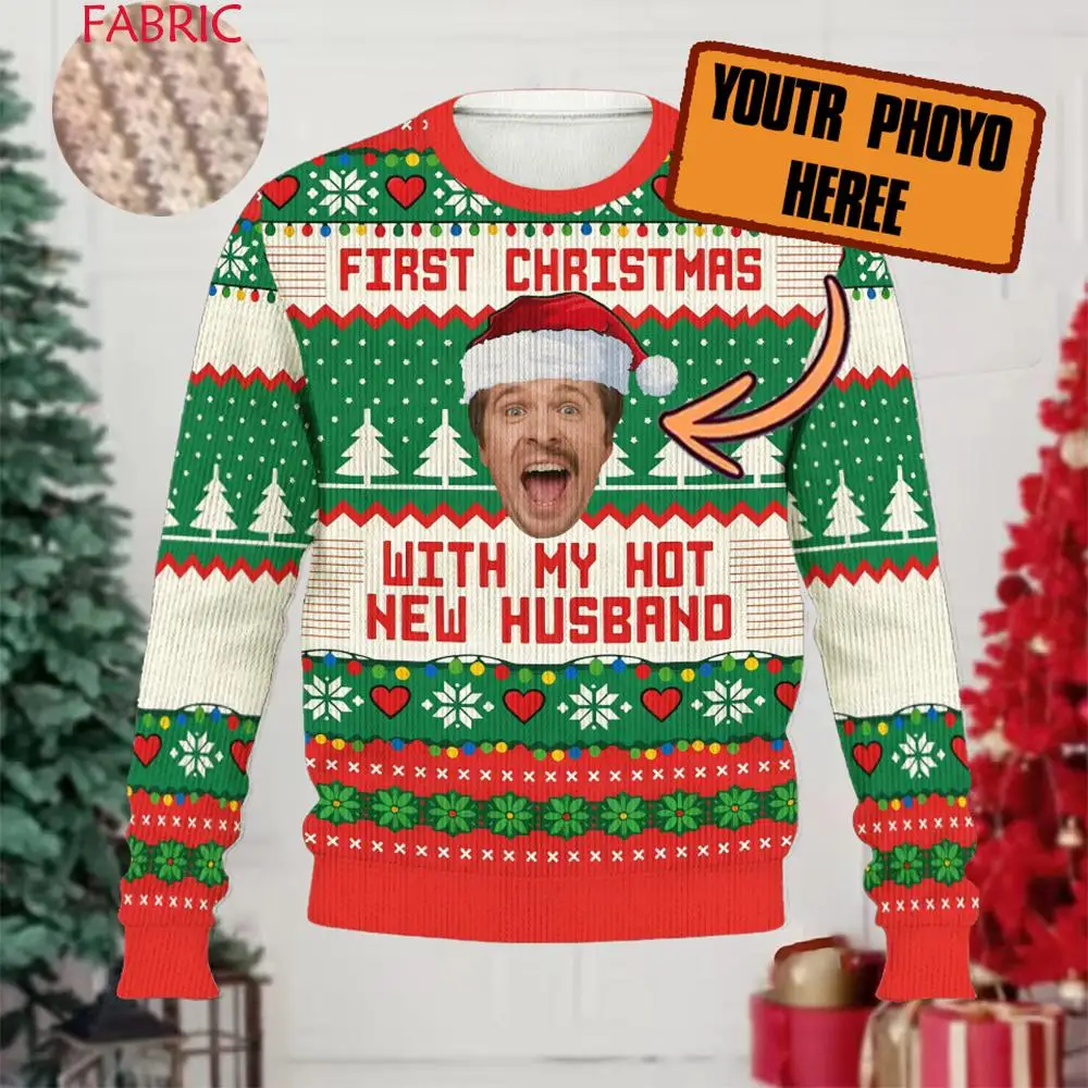

Ugly Christmas Sweater Custom Photos My First Christmas With My Handsome Husband Personalized Fun Holiday Party Gifts For 2026