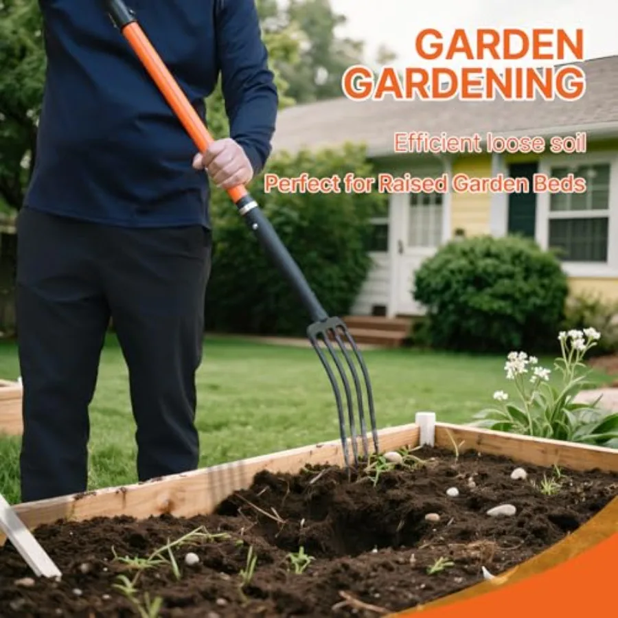 KOLEIYA 4-Tine Garden Fork, Heavy Duty Pitch Fork for Gardening, Digging Fork and Spading Fork for Loosening Soil, Compost Fork