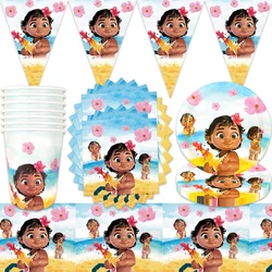 Baby Moana Theme Tablecover Gifts Bag Plates Cupcake Topper Balloons Happy Birthday Party Napkins Decoration Hanging Banner