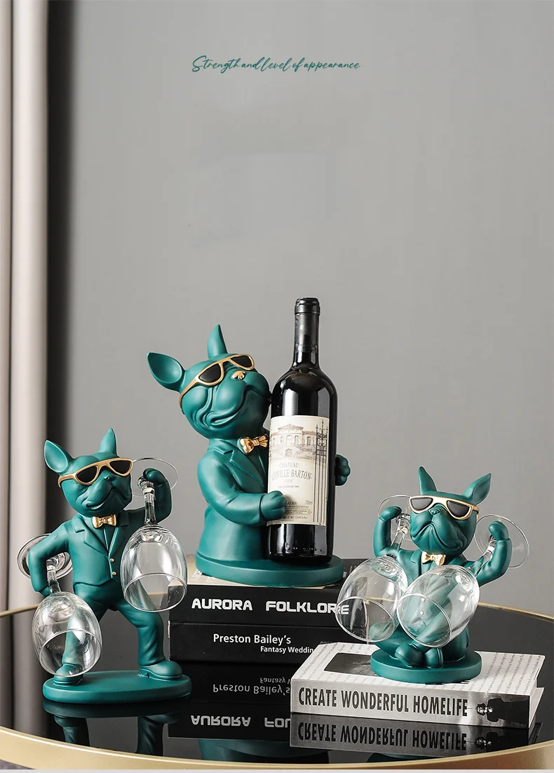 Dekoration Tierfiguren Weinhalter Harz Handwerk Bulldogge Statue Weinflaschenhalter Schreibtisch Tisch Champagner Rack Raumdekoration – Detail 1